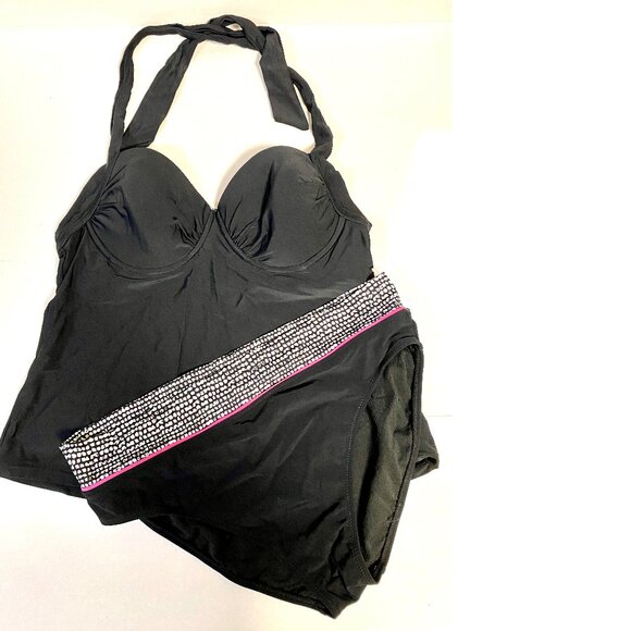 NEW 2pc Black Merona Tankini Top L; Black Profile Bikini 12 Size Swimwear #055 - Picture 1 of 3